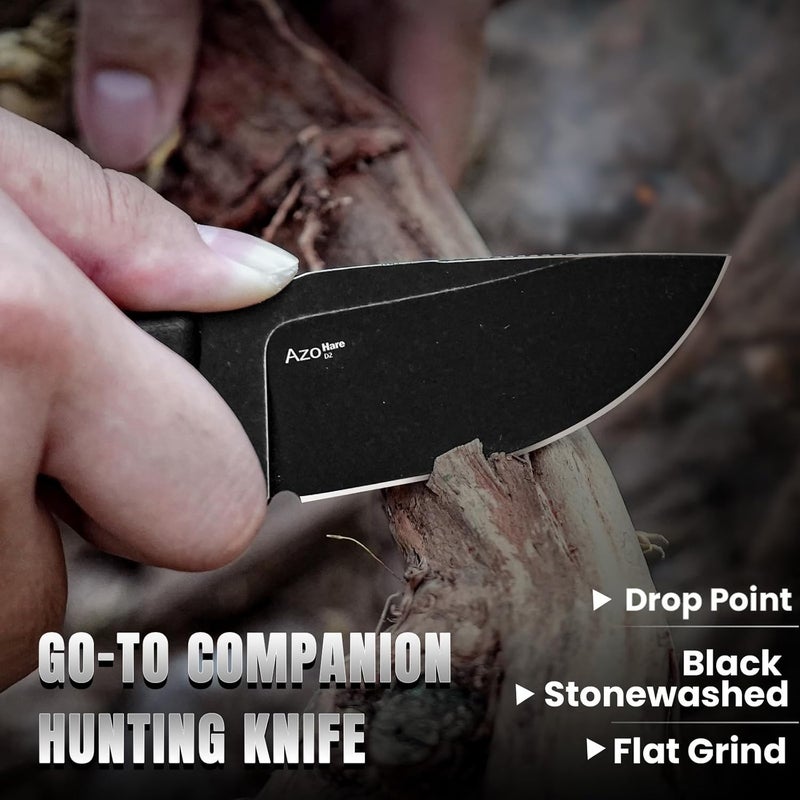 KIZER Hare Fixed Blade Knife with Sheath, 3.14" D2 Steel Blade EDC Fixed Blade Hunting Knives with Black G10 Handle, Small Bushcraft Survival Neck Knives, Outdoor Camping Knife for Men Women, 1077M1 - Image 3
